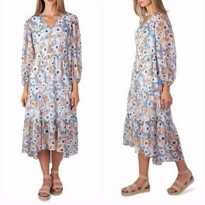 NWT Joie "Printed Maxi Dress" Floral Fields Blue Orange Tiered | Women's Size M